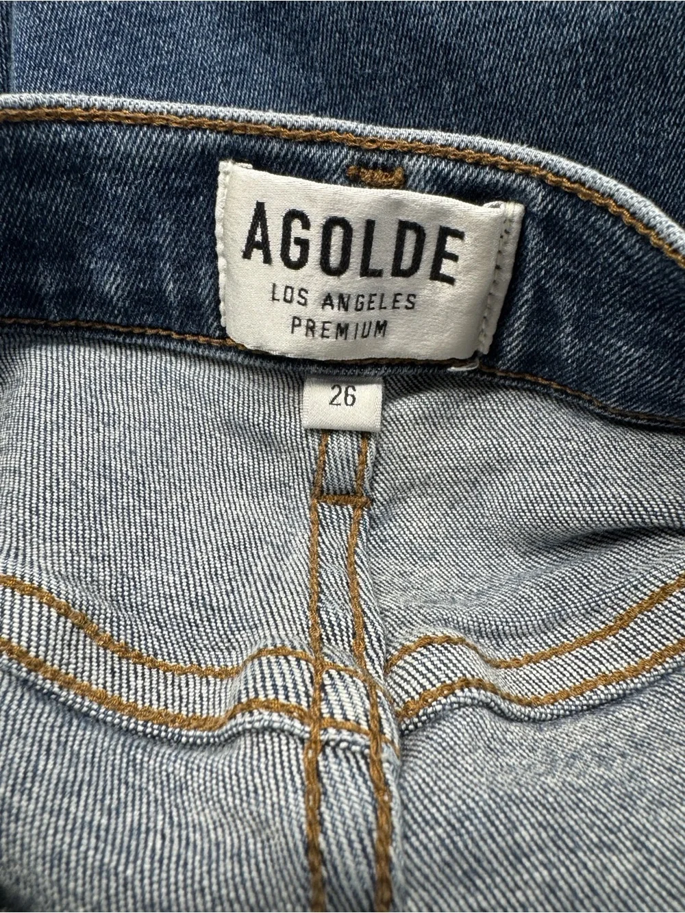 AGOLDE High Rise Skinny Jeans Raw Hem Medium Wash Stretch Denim Size 26